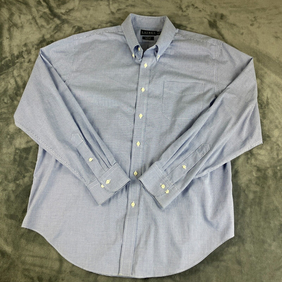 Lauren Ralph Lauren Shirt Men's 17-1/2 (36-37) Blue/White Check Long Sleeve‎ - Picture 1 of 7